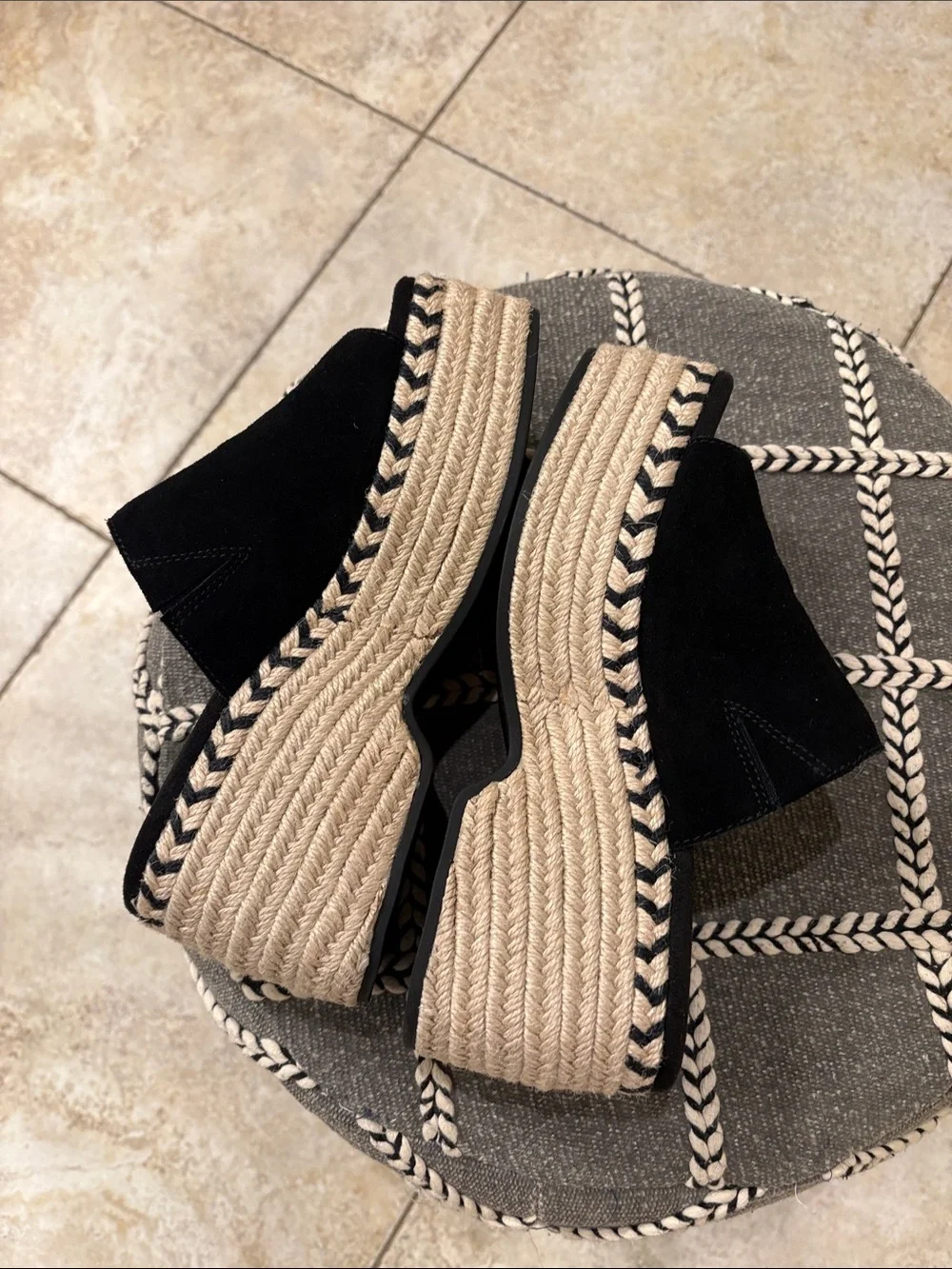 TOMS Black Suede Platform Espadrille Mule